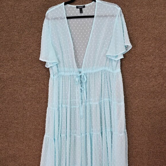 Torrid Clip Dot Tiered Kimono Light Blue Sz 1 Pre Owned - Picture 5 of 7